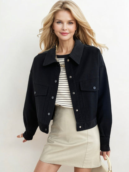 Oversized Button-Down Denim Jacket with Front Pockets