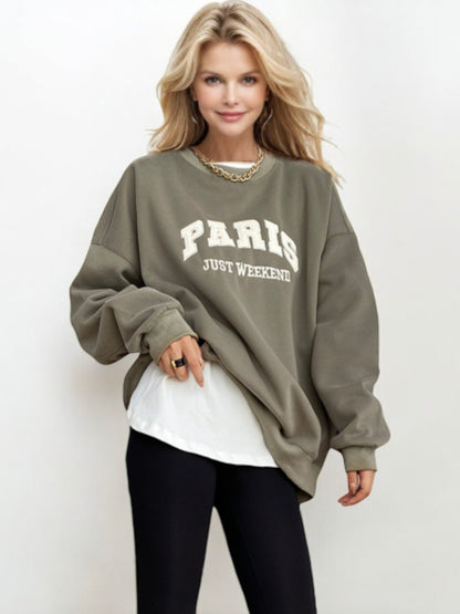 Oversized "Paris Just Weekend" Graphic Sweatshirt with Ribbed Cuffs