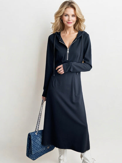 Long Sleeve Hoodie Dress with Front Zip Detail