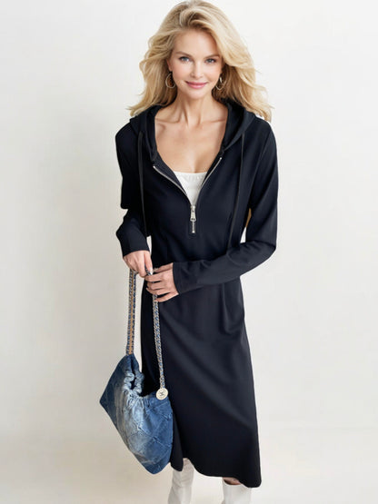 Long Sleeve Hoodie Dress with Front Zip Detail