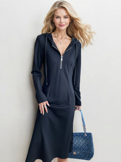 Long Sleeve Hoodie Dress with Front Zip Detail