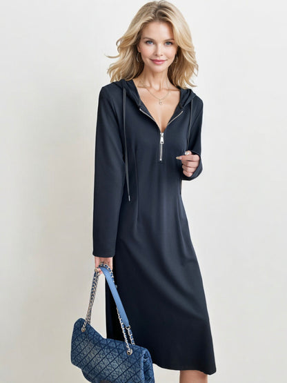 Long Sleeve Hoodie Dress with Front Zip Detail