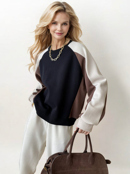 Colorblock Raglan Sleeve Sweatshirt with Relaxed Fit