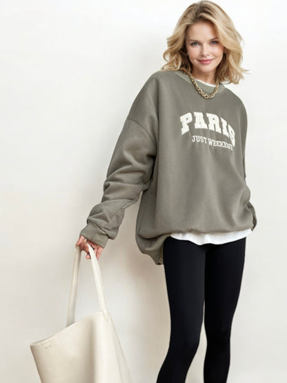 Oversized "Paris Just Weekend" Graphic Sweatshirt with Ribbed Cuffs