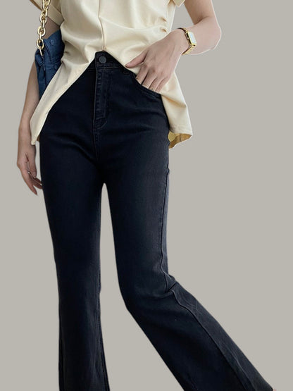 High Waist Skinny Jeans with Front Slit Hem and Classic 5-Pocket Design