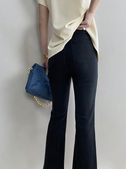 High Waist Skinny Jeans with Front Slit Hem and Classic 5-Pocket Design