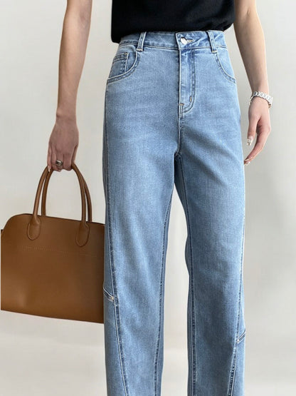 High Waist Straight Leg Denim Jeans with Seam Detail