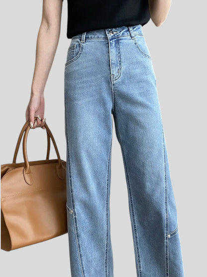 High Waist Straight Leg Denim Jeans with Seam Detail