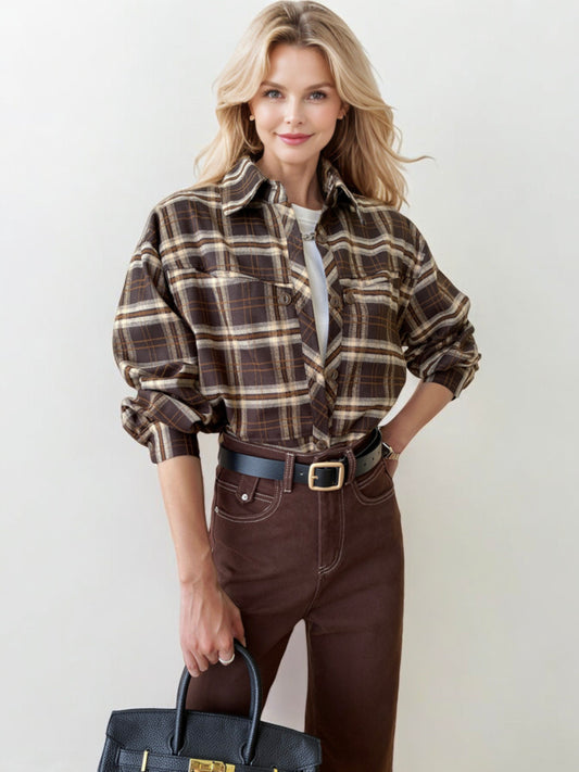 Plaid Button Down Shirt with Chest Pockets