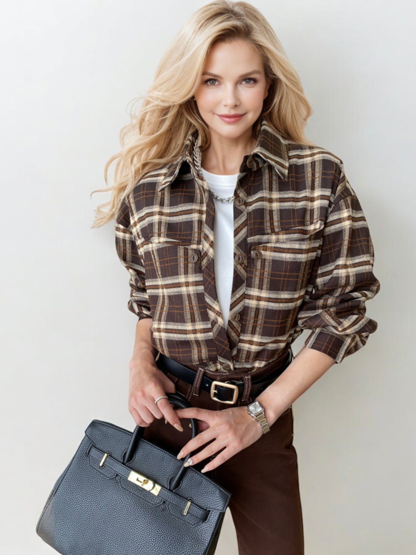 Plaid Button Down Shirt with Chest Pockets