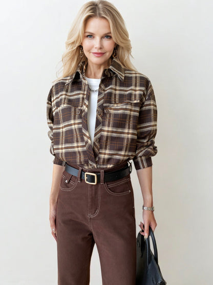 Plaid Button Down Shirt with Chest Pockets