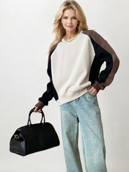 Colorblock Raglan Sleeve Sweatshirt with Relaxed Fit