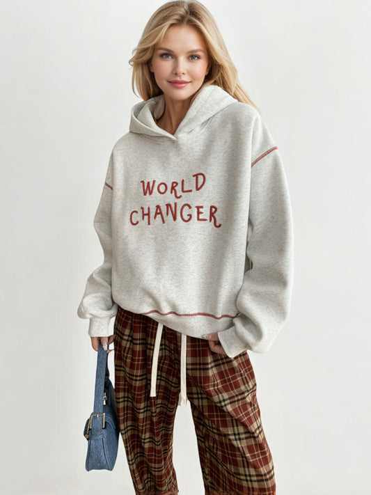 World Changer Graphic Hoodie with Relaxed Fit and Drop Shoulders