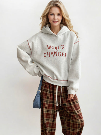 World Changer Graphic Hoodie with Relaxed Fit and Drop Shoulders