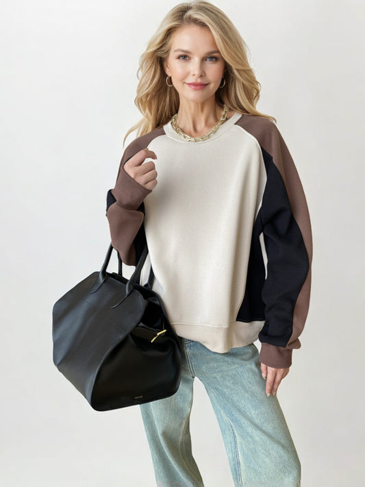 Colorblock Raglan Sleeve Sweatshirt with Relaxed Fit