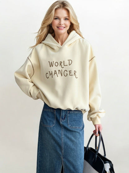 World Changer Graphic Hoodie with Relaxed Fit and Drop Shoulders