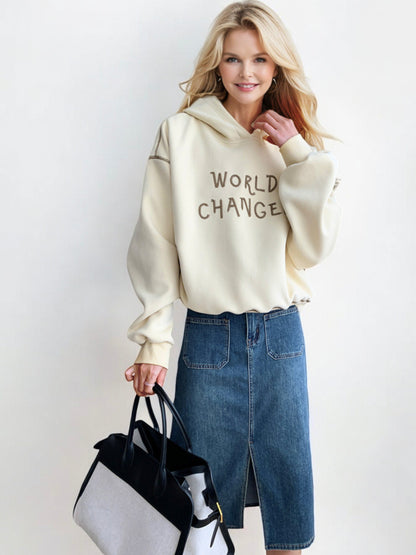 World Changer Graphic Hoodie with Relaxed Fit and Drop Shoulders