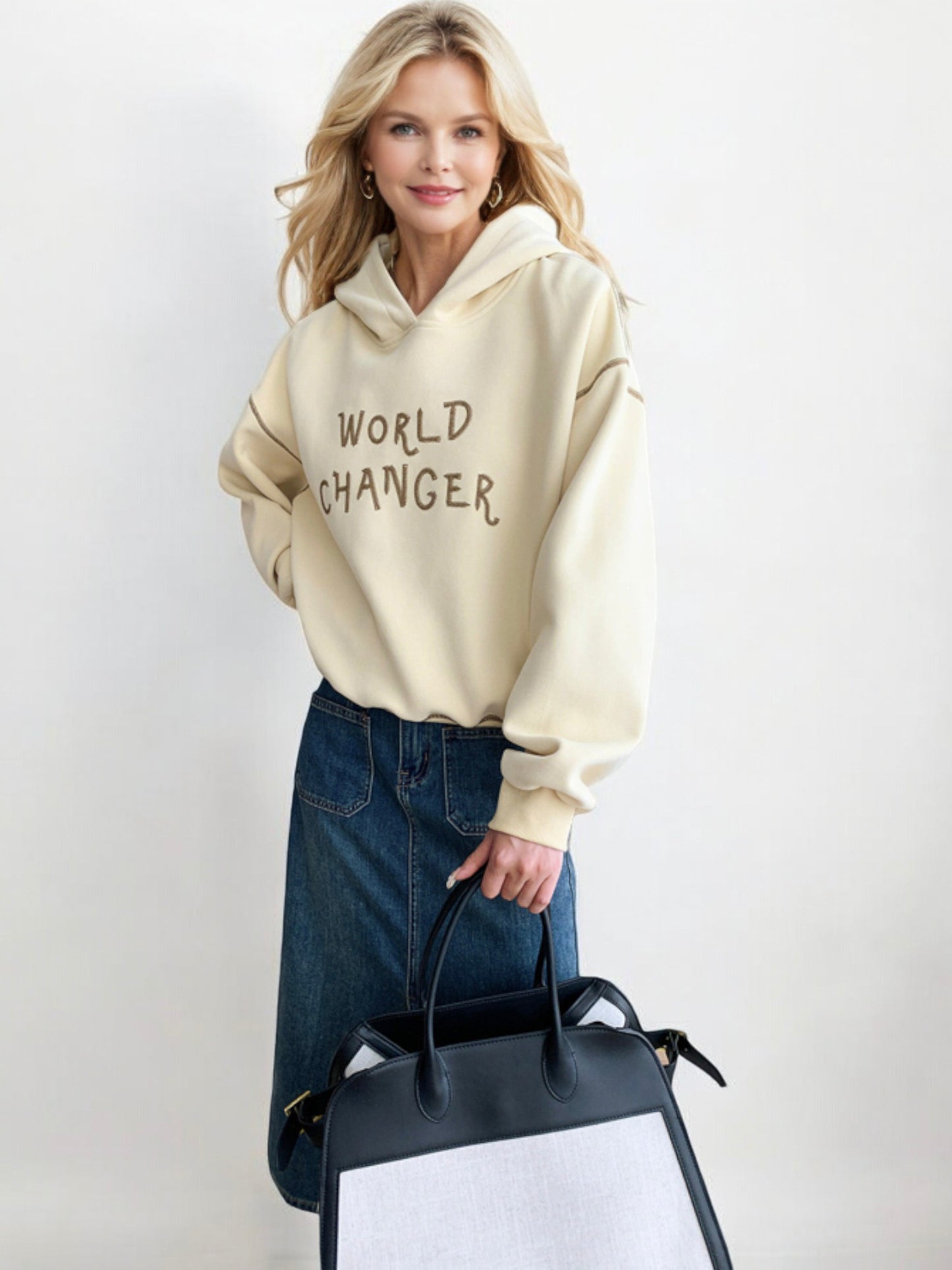 World Changer Graphic Hoodie with Relaxed Fit and Drop Shoulders