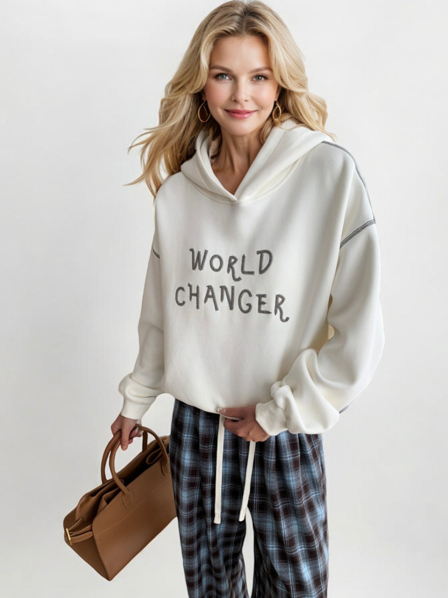 World Changer Graphic Hoodie with Relaxed Fit and Drop Shoulders