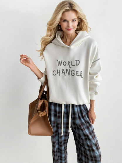 World Changer Graphic Hoodie with Relaxed Fit and Drop Shoulders