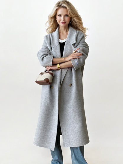 Double-Breasted Wool Blend Long Coat