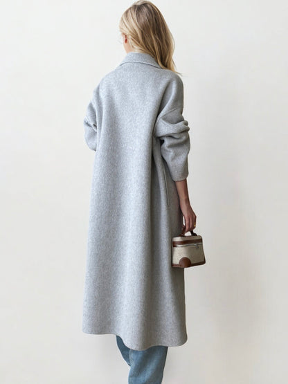 Double-Breasted Wool Blend Long Coat