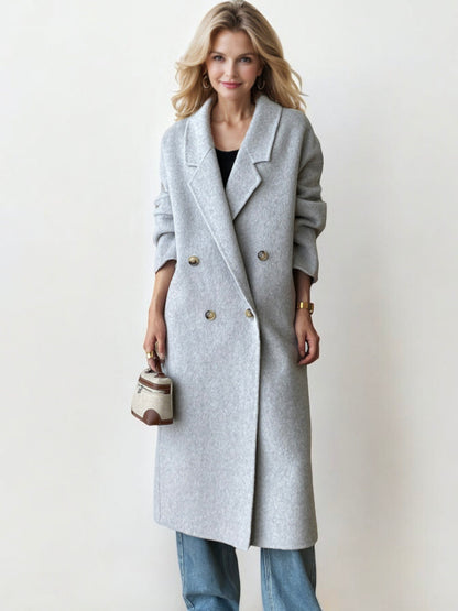 Double-Breasted Wool Blend Long Coat