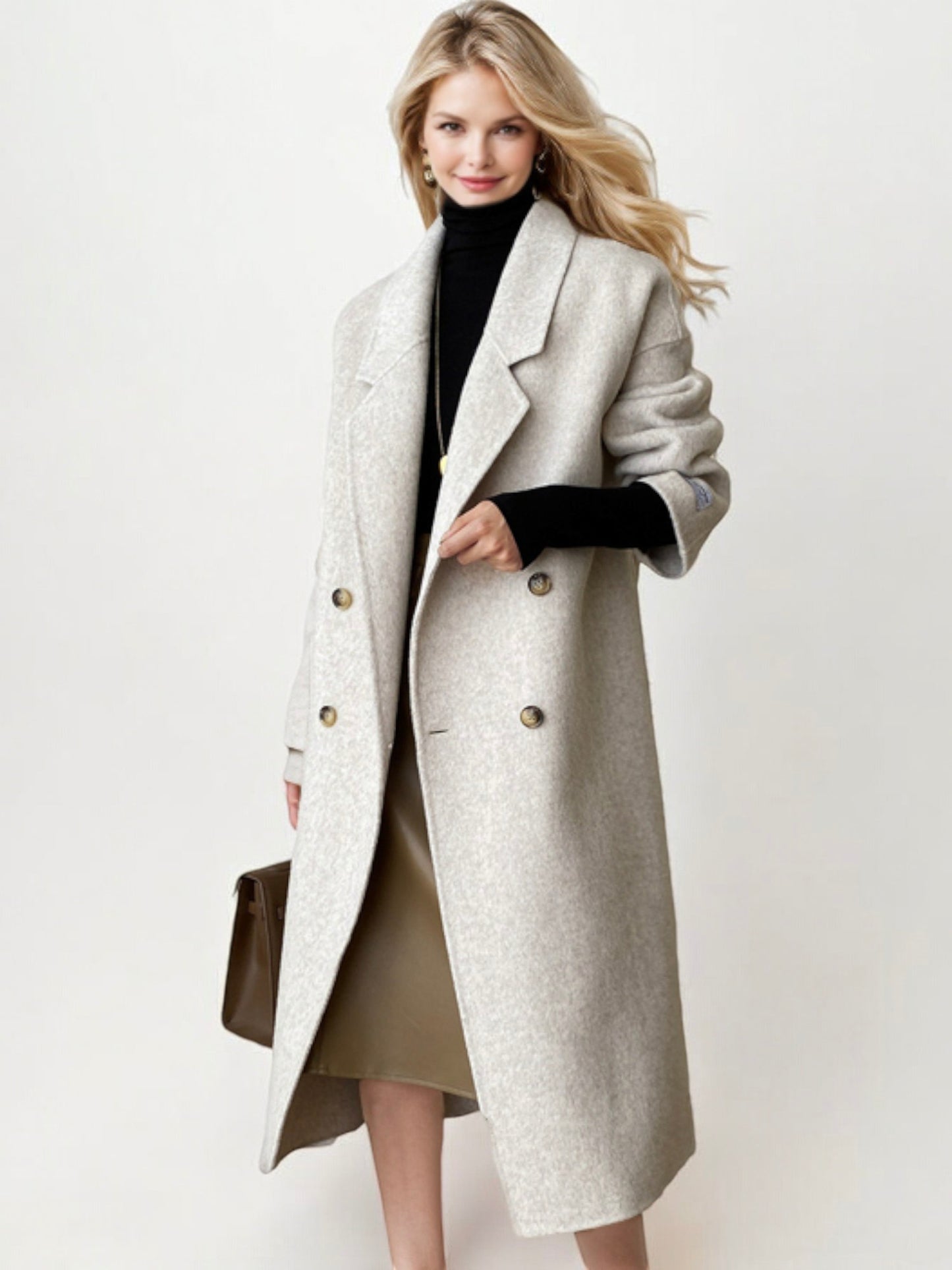 Double-Breasted Wool Blend Long Coat