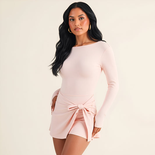 Sleeveless Active Romper with Side Tie Skirt Overlay and Scoop Neckline
