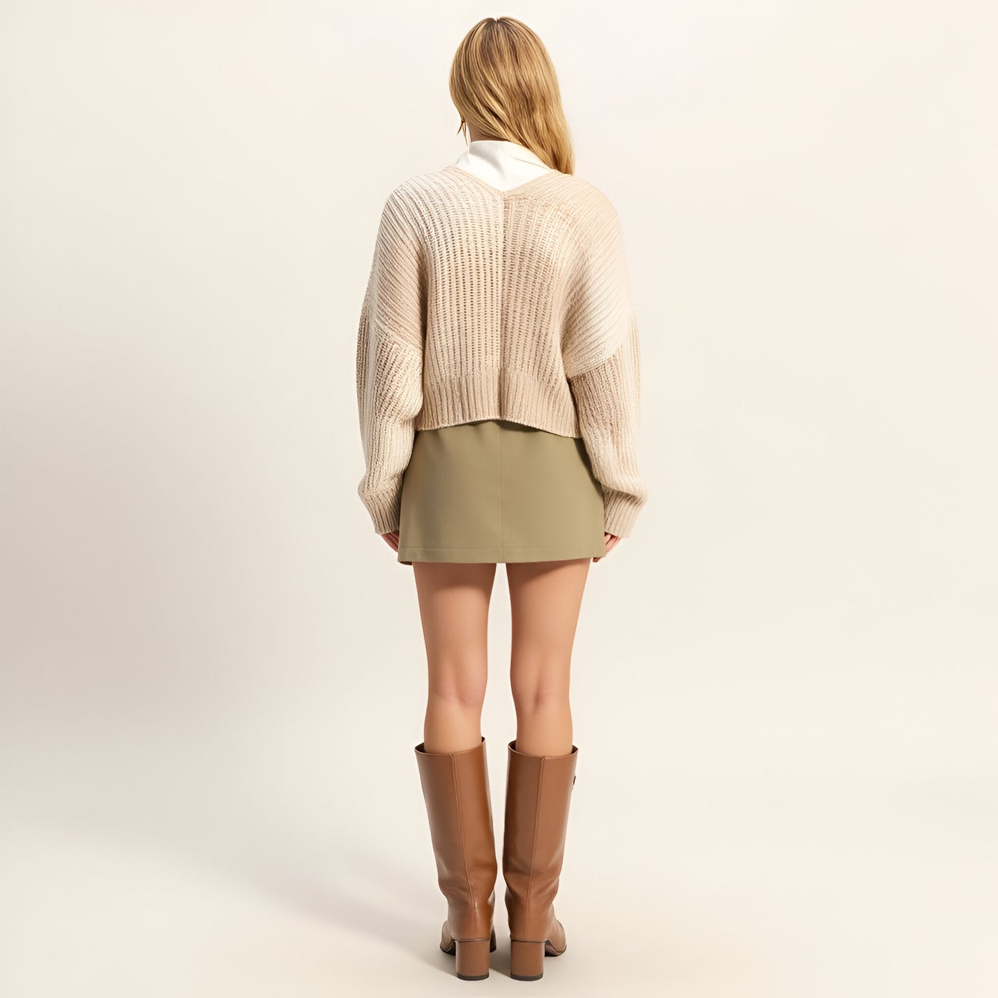 Ribbed Knit Cardigan with Drop Shoulders, Relaxed Fit and Cropped Hem