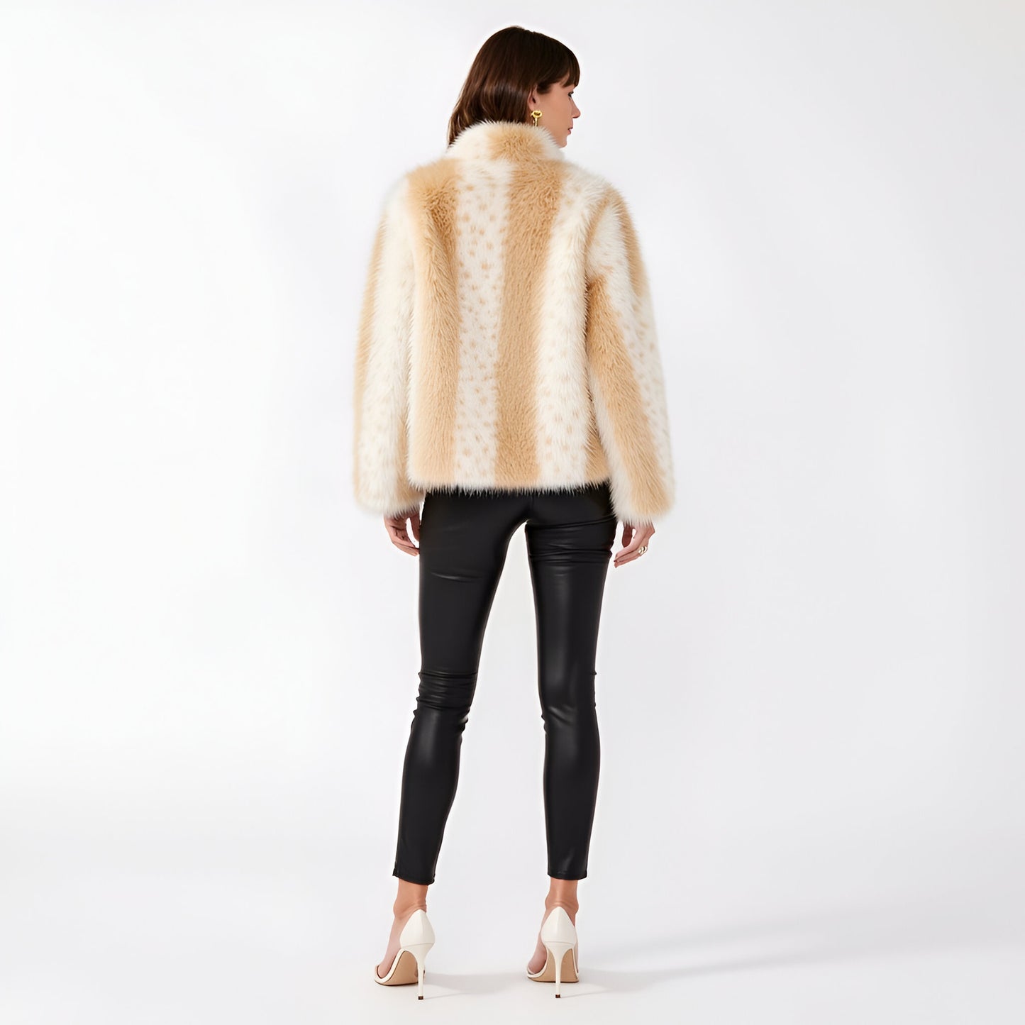 Plush Faux Fur Jacket with Notched Collar and Textured Ombre Finish