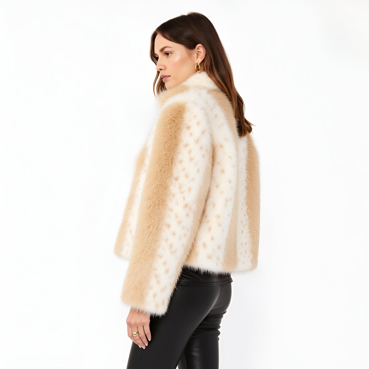 Plush Faux Fur Jacket with Notched Collar and Textured Ombre Finish