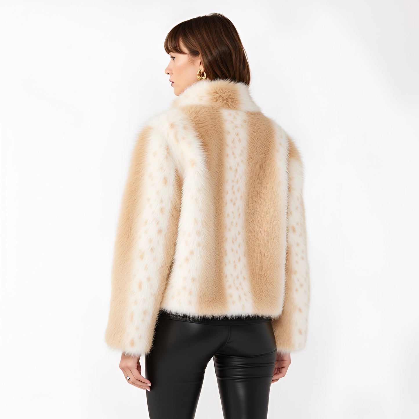 Plush Faux Fur Jacket with Notched Collar and Textured Ombre Finish