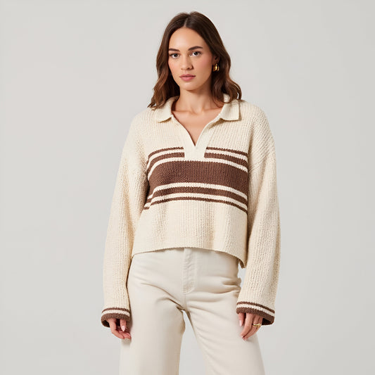 Loose Fit Slouchy Cropped Knit Sweater with Solid Patch Front and Back