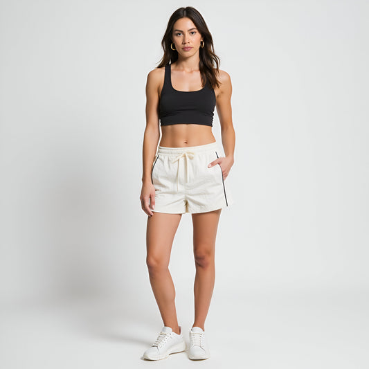 Drawstring Waist Relaxed Shorts with Side Piping and Pockets