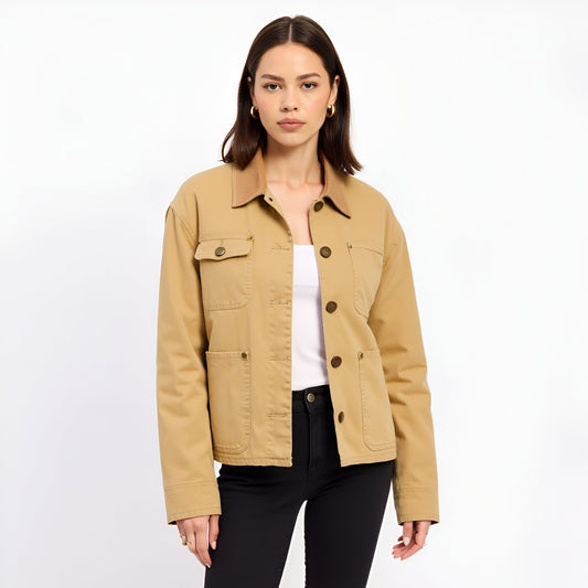 Utility Jacket with Corduroy Collar and Front Patch Pockets