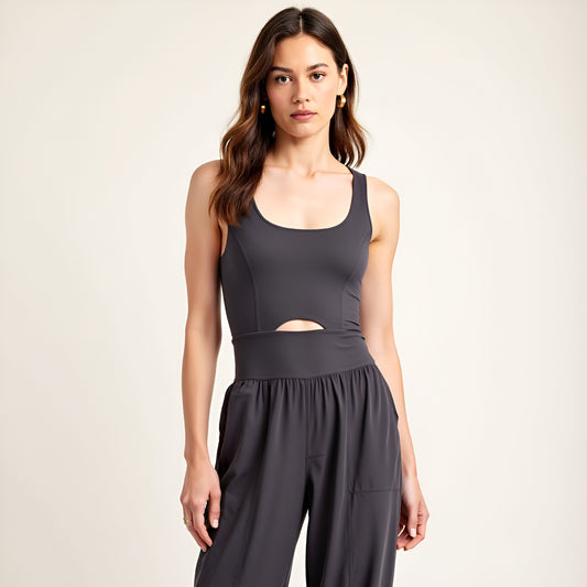 Active Jumpsuit with Scoop Neckline, Crisscross Back, and Cutout Waist Detail