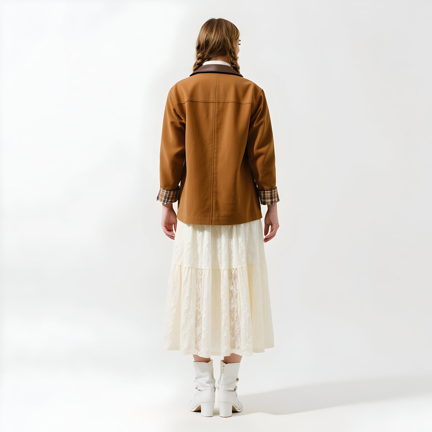 Long Utility Jacket with Plaid Lining, Buckle Cuffs and Flap Pockets