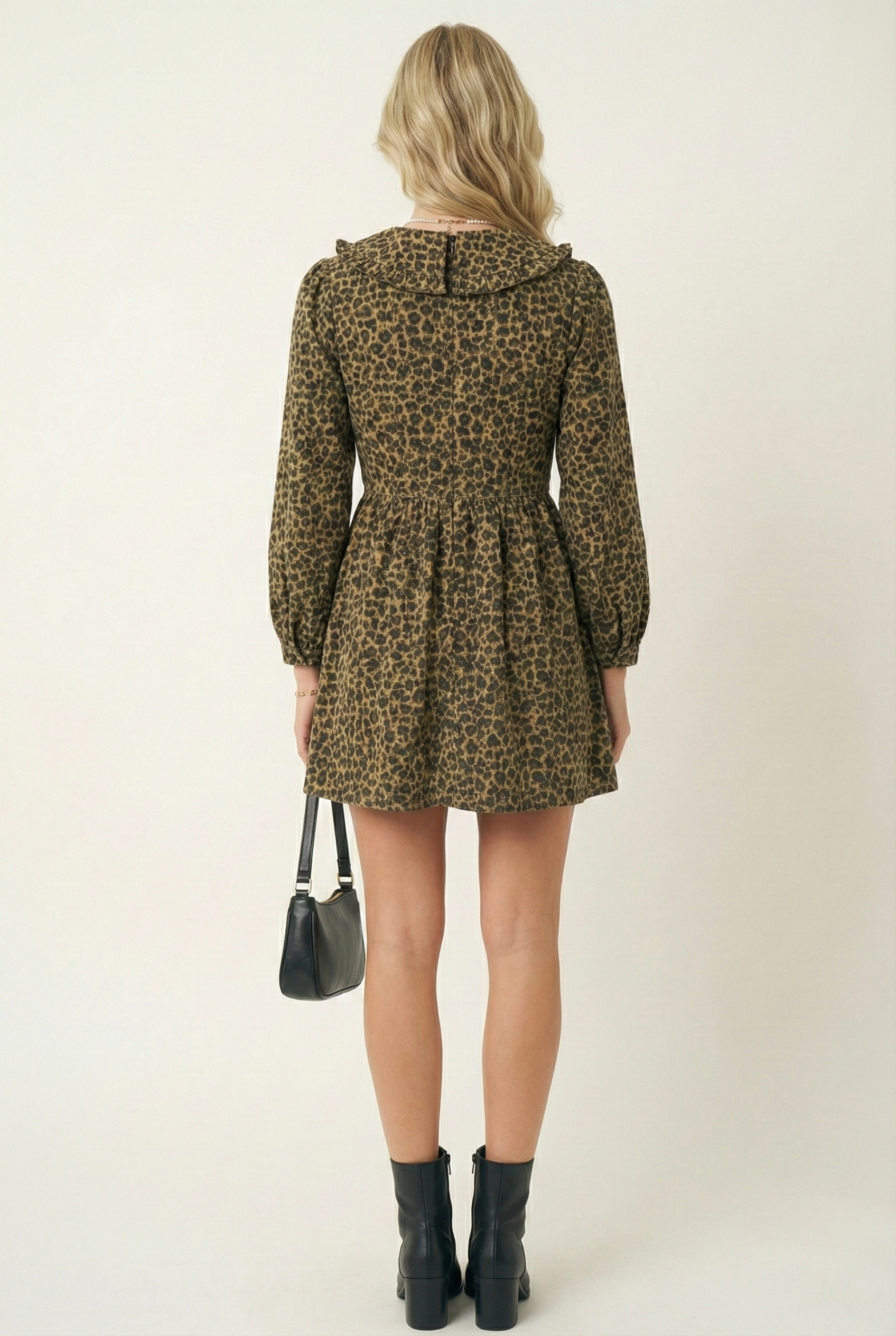 Leopard Print Long Sleeve Mini Dress with Oversized Collar Modenaire Leopard Print Long Sleeve Mini Dress with Oversized Collar Modenaire