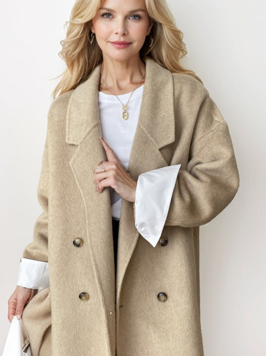 Double-Breasted Wool Blend Long Coat