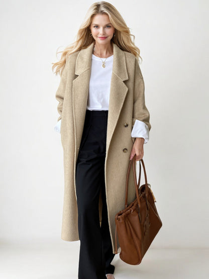 Double-Breasted Wool Blend Long Coat