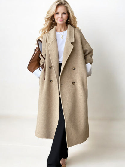 Double-Breasted Wool Blend Long Coat