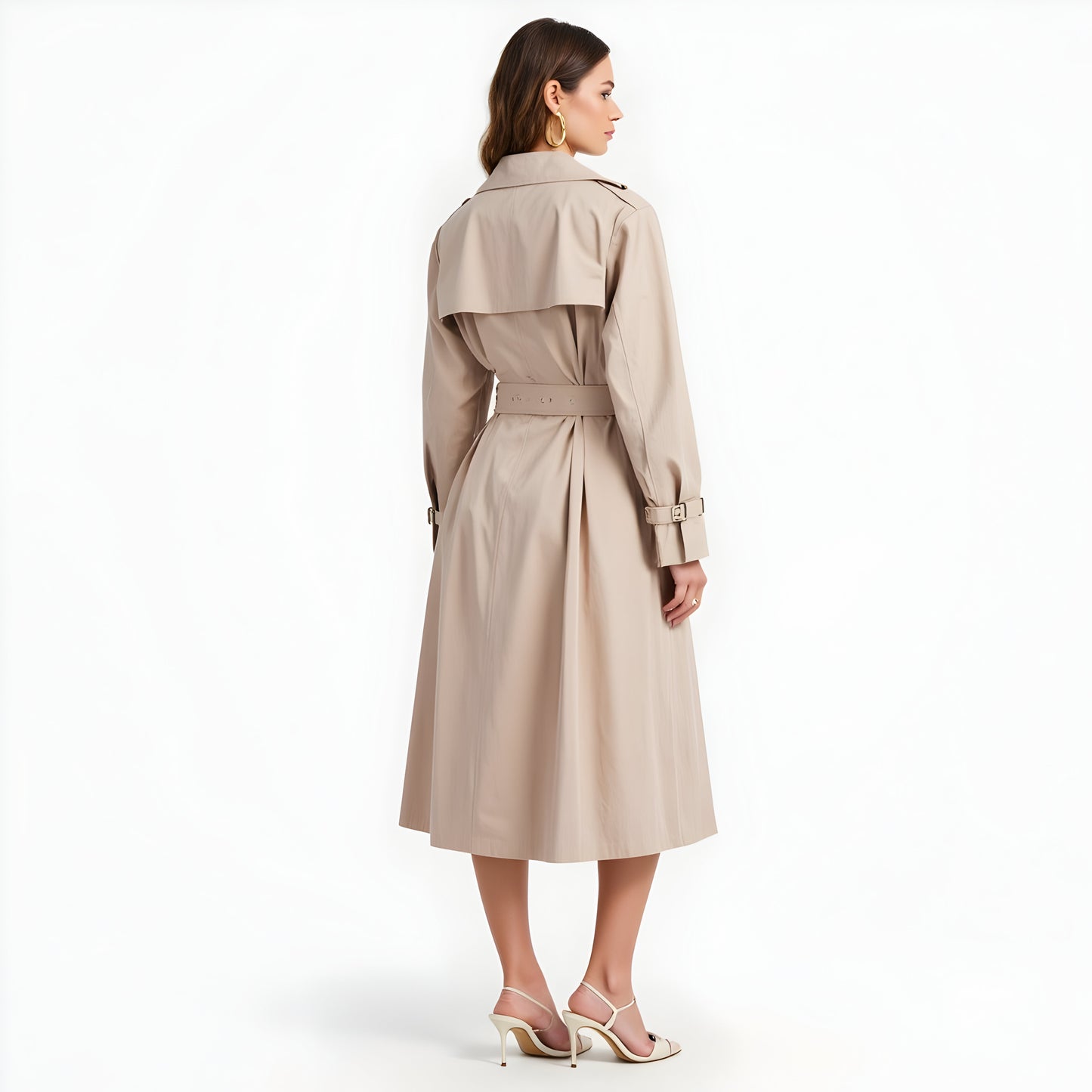 Double-Breasted Trench Coat with Waist Tie, Epaulettes and Belted Cuffs