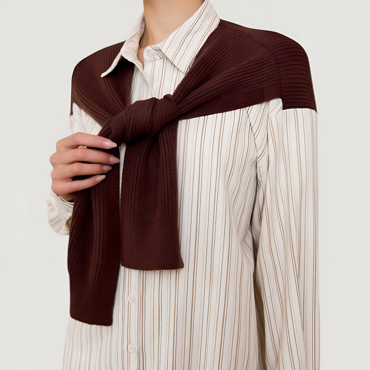Striped Button-Up Twofer Shirt with Attached Sweater Detail