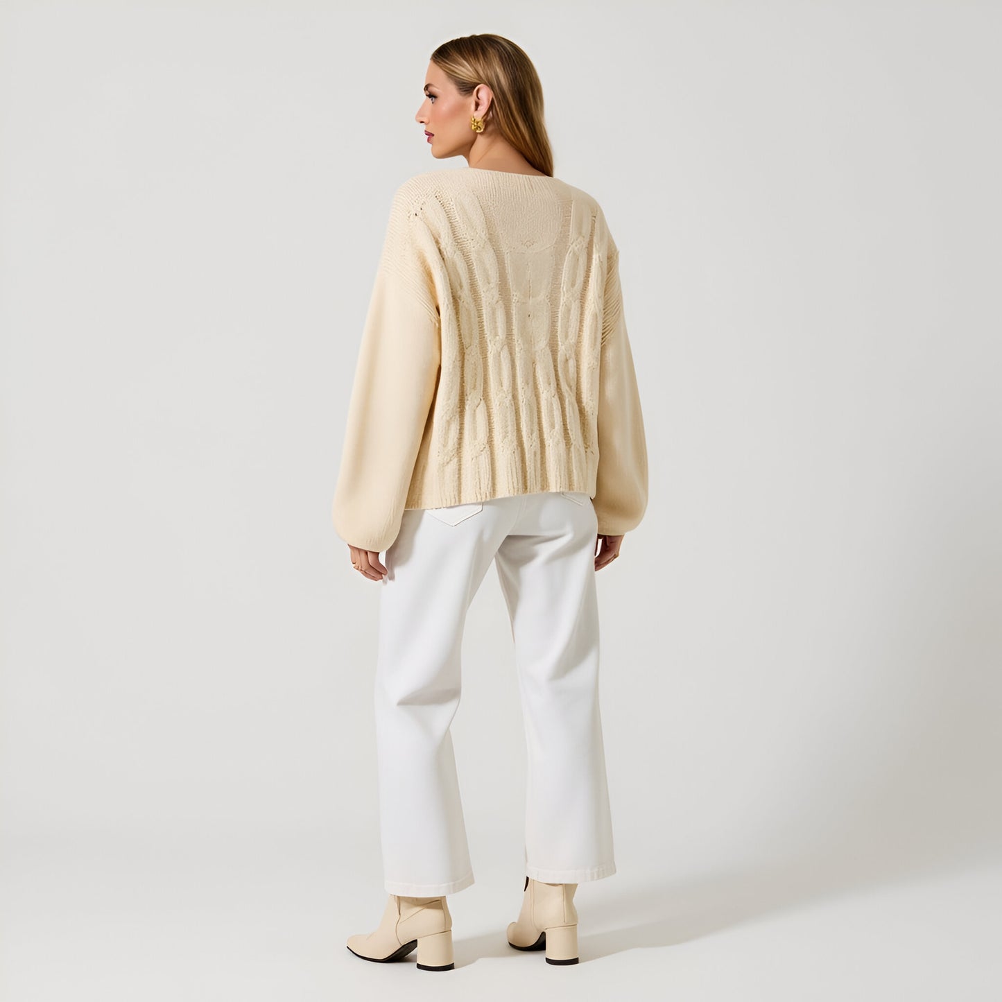 Long Sleeve Cable Knit Tie-Front Cardigan Sweater