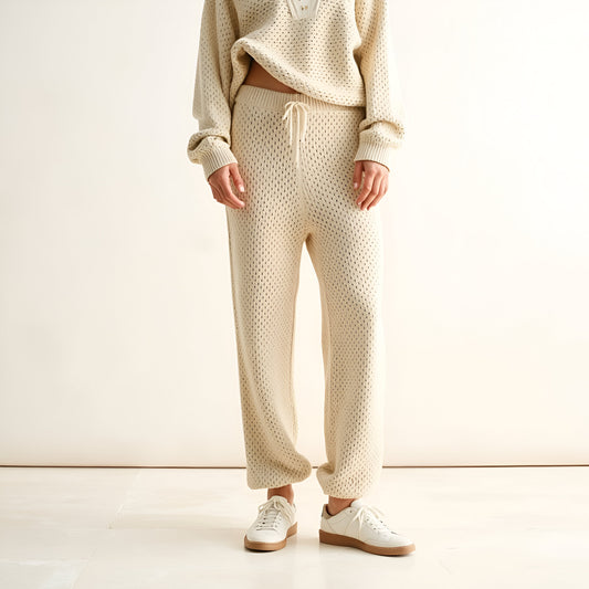Crochet Knit Wide Leg Lounge Pants with Elastic Waist and Relaxed Silhouette