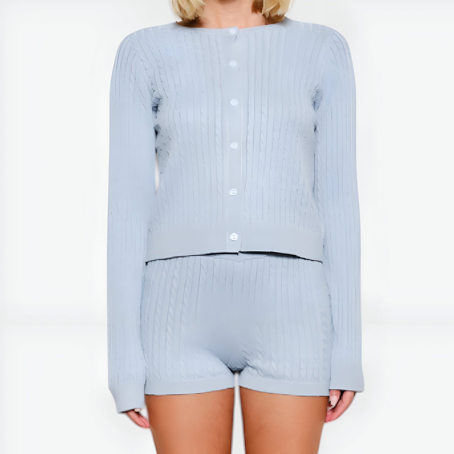 Cropped Cable Knit Cardigan with Crew Neckline and Button Front Detail