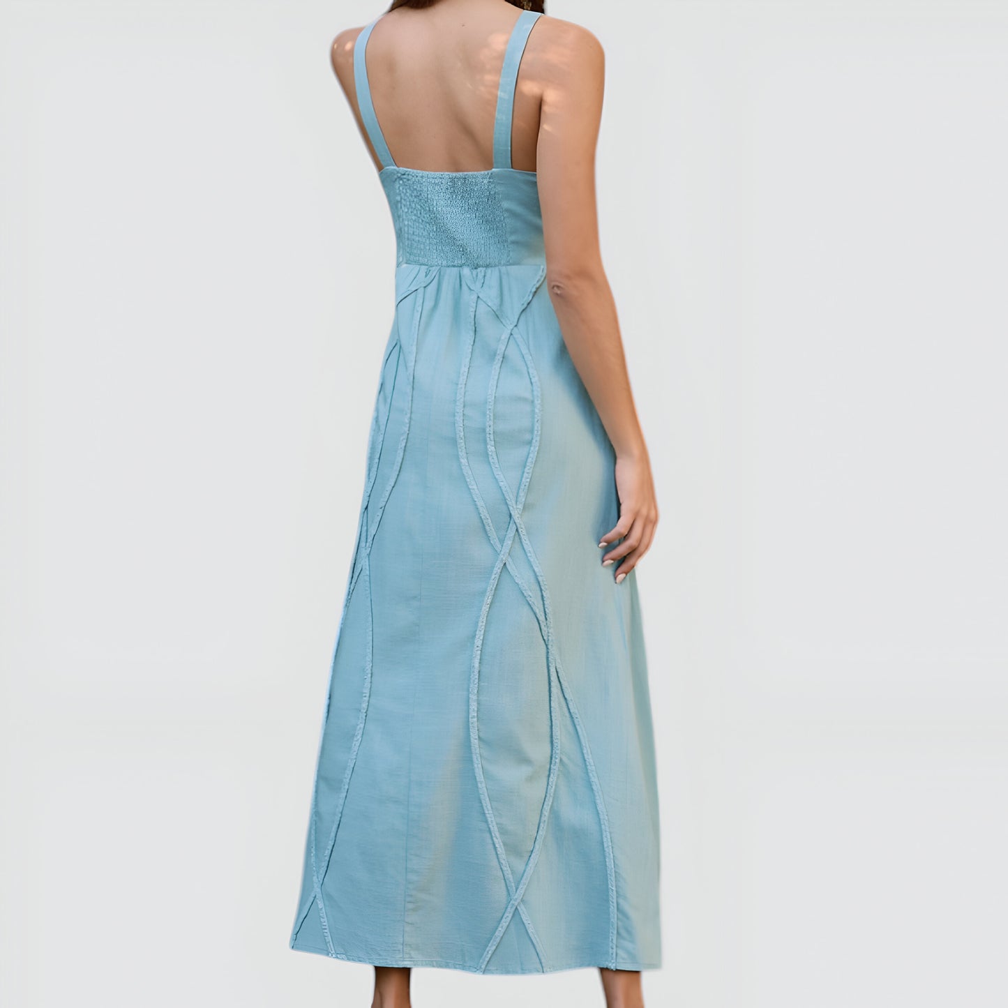 Sleeveless Maxi Dress with Textured Trim and Flowing Silhouette