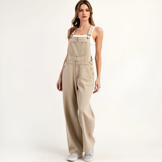 Wide Leg Overalls with Adjustable Straps and Side Button Detail