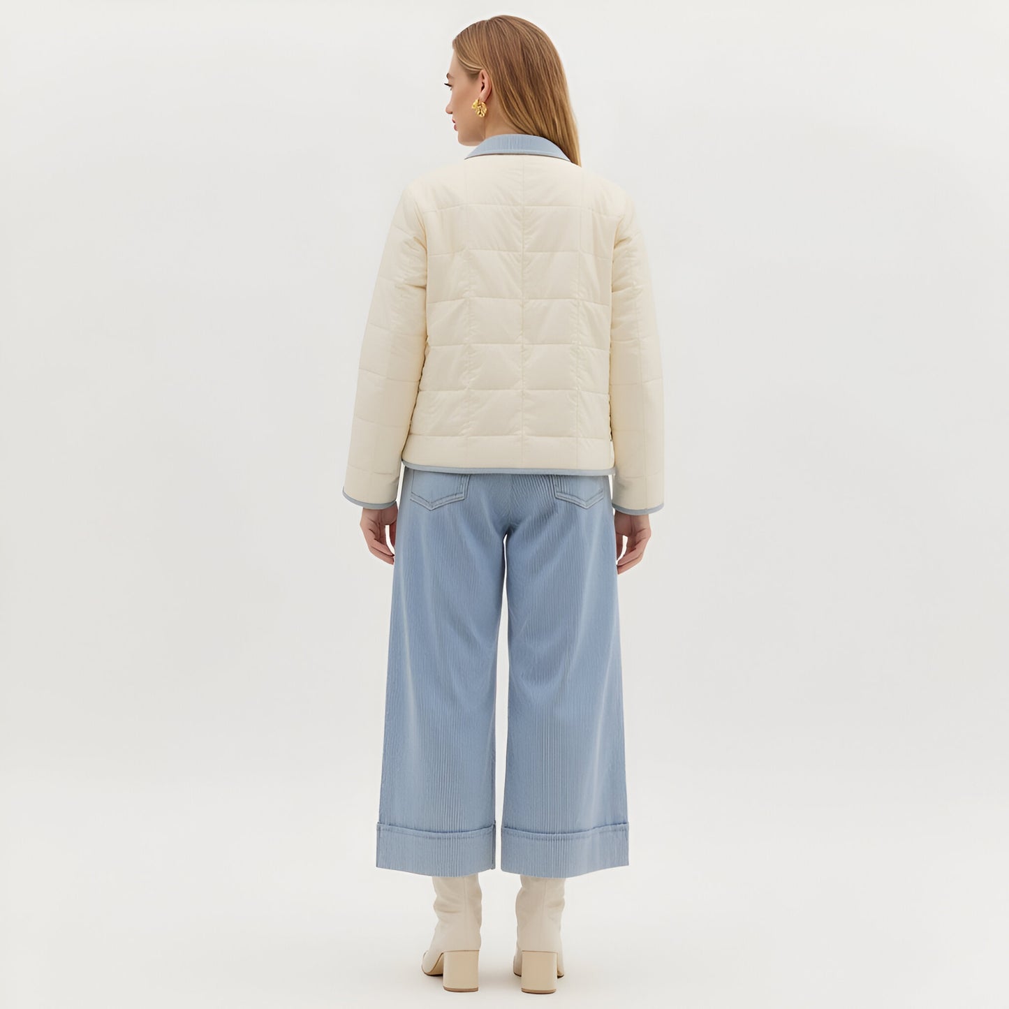 Quilted Button Front Jacket with Contrast Trim and Patch Pockets